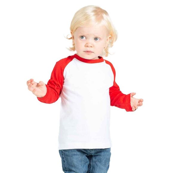 Larkwood Childrens/Kids Long-Sleeved Baseball T-Shirt / White/Red - Picture 3 of 3
